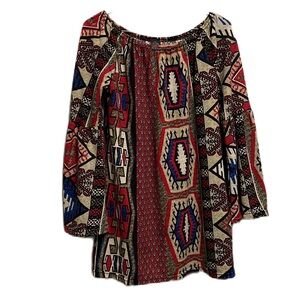 Women’s WIN WIN, Bell Sleeve Tunic, Bateau Neckline Top, Multi Colors, Size S-M